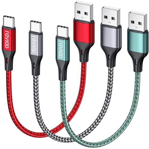 RAVIAD Cable USB C Carga Rápida 50CM 3Pack, Trenzado Nylon Cable Tipo C | Corto Cable Cargador USB C 3A Compatible con iPhone 17 16 16e 15 Pro Max Air, Galaxy S26 S25 S24 S23, Macbook, Pad