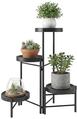 EVERGOODS 4 Tiers Plant Stand Indoor Plant Shelf Outdoor Metal Plant Rack for Multiple Plants Ladder Plant Holder Metal Plant Shelf Metal Flower Stand for Home Living Room Decor Patio Decor (Black)
