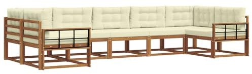 vidaXL Outdoor-Sofagarnitur mit Kissen 7 pcs Natur und Creme, Modernes Outdoor-Sofa-Set, stylische Gartenmöbel, Lounge-Sitzgruppe für Garten und Poolbereich zum Entspannen