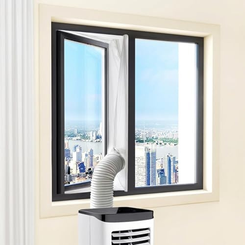 Portable AC Window Seal 300cm with 4-Zipper Vent Kit | Single & Dual-Hose, Inward & Outward Windows, No-Drill Installation, 157 Length, Bedroom & Office Use
