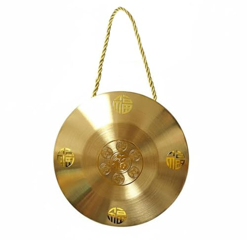 DEVNWIGMO Gong Chinois Instrument Percussions Support Décoratif Alliage Ornement Bureau Esthétique Raffinée Ambiance Adapté à la Décoration Méditation, 18CM Alliage Cuivre