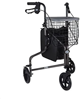 Days Lightweight Aluminium 3 Wheel Walker – Height Adjustable and Foldable Mobility Aid for Elderly – Triwalker with Basket, Tray, Bag and Lockable Brakes – Indoor and Outdoor Walker – Quartz