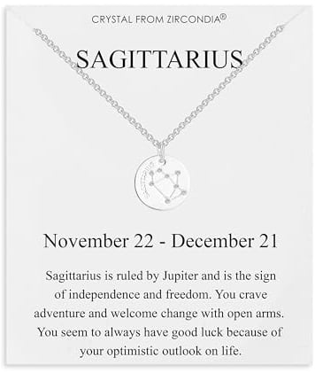 Philip Jones Sagittarius Zodiac Star Sign Disc Necklace Created with Zircondia® Crystals