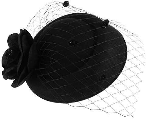 GEMVIE Serre Tête Femme Mariage Bibi Chapeau Voilette Fleur Coiffure Mariée Noir