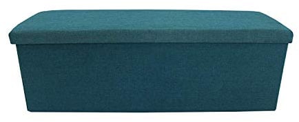 Rebecca Mobili Puff portagiochi, pouf portaoggetti turchese, foderato cotone, apribile, salvaspazio - Misure 37 x 110 x 38 cm (HxLxP) - Art. RE6174