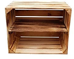 Massive Holzkisten als Schuhregal/Bücherregal LEICHT GEFLAMMT mit Zwischenbrett (verschraubt) Apfelkisten Obstkisten Weinkisten aus dem alten Land Kisten-Regal flambiert Vintage Deko (1er Längs)