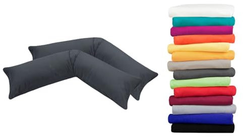 Luxury Linon 2er Pack Kissenbezug für Seitenschläferkissen 40x200 anthrazit, Kissenhülle 100% Baumwolle
