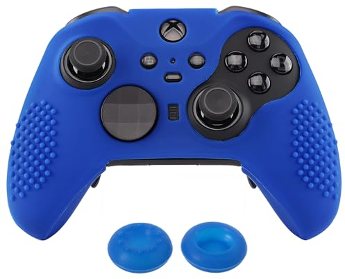 eXtremeRate Funda de Silicona para Xbox One Elite 2 Protector Antideslizante Tacto Suave Piel Cubierta Skin Case para Xbox One Elite Controller Serie 2 con Tapas de Joysticks(Azul)