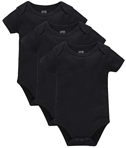 kavkas Short Sleeve Baby Bodysuit Newborn Cotton Vest Soft Undershirts Pack of 3, Black 12-18 Months