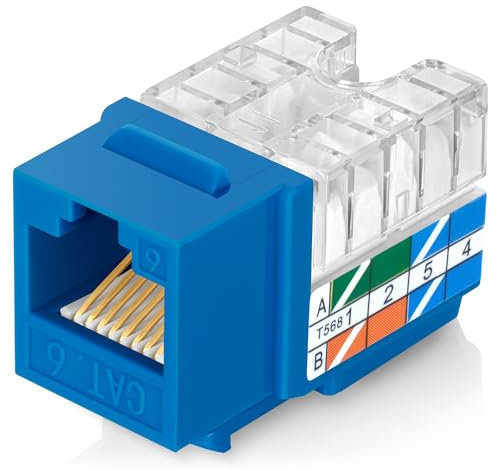 Everest 90° Angled RJ45 Cat6 Keystone Jacks 20-Pack in Blue - Slim Profile Female RJ45 Connectors - Cat 6 Keystone Jack - Compatible with 90° Angled Speed Termination Tool - easyJACK (B094WB91H3)
