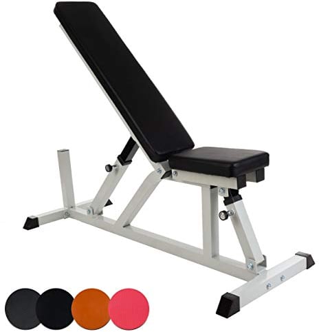 ScSPORTS® Hantelbank - Verstellbar, 7-fach Rückenlehne/4-fach Sitz, Stabil, bis 200 kg, Dickes Polster, Gummifüße - Schrägbank, Trainingsbank, Bauchtrainer, Fitness, Gym (Modell 1, Schwarz)