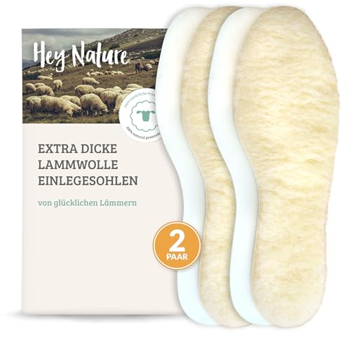 Hey Nature 2 Paar Lammwolle Einlegesohlen warm, natürliche Wärmesohlen. Mit Einlegesohlen Winter warm überstehen. Schuheinlagen Winter, besser als beheizbare Einlegesohlen. Wolle nicht Lammfellsohlen