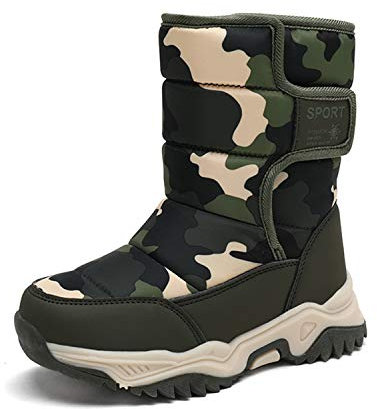 CERYTHRINA Enfant Bottes de Neige Garçon Filles Hiver Chaussures Chaud Botte Hiver Pour D'hiver Fourrure Chaudes Souple Fourrée Doublé Antidérapant Sole Étanche Bottes de Neige vert camouflage 38