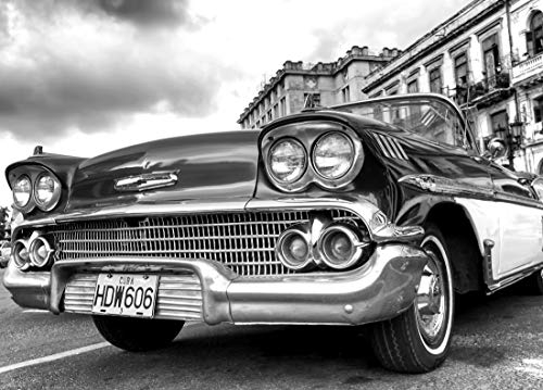 OLDTIMER Fototapete VLIES-500x280 cm (1585A)-Havanna Cuba Retro Vintage Auto Schwarz Weiß Wandtapete-Inkl. Kleister-Vliestapete Bild Dekoration Wand-Dekor Moderne Motiv-Tapete Panorama Poster XXL