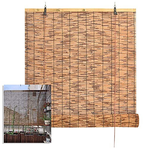 Suwooy Tende a Rullo in bambù da Esterno,Tenda a Lamella in Canna Avvolgibile,tessute a Mano Tapparella,Tende da Sole,Tende a Pacchetto,Cortina in Paglia,per Balconi,Giardini,W×H-100x220cm/39.5x87in