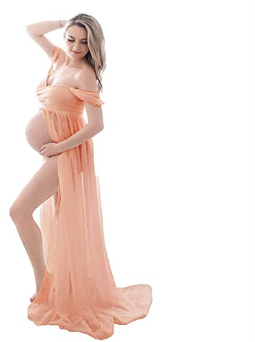 Daysskk Robe de Grossesse pour Shooting Photo - Robe Femme Enceinte Maternité pour Plage, Wedding, Cérémonie - Pink