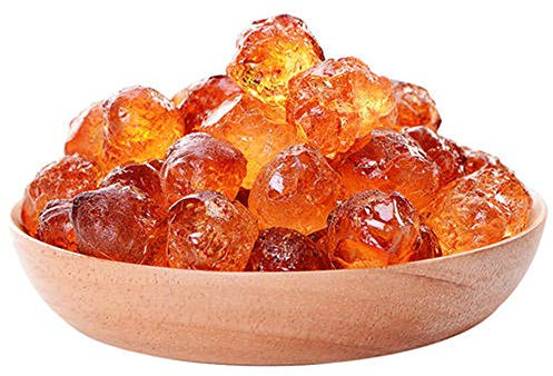 GLORIOUS INHERITING/BAIGUZHENZHEN Asiatischer Ursprung duftend getrockneter gelbes Pfirsichharz/Taojiao/Prunus Persica Einzelgroße ca. 0.6cm - 0.8cm mit Netzbeutel von 500 gramm
