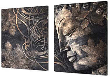 Salvaencimera Extra-Grande de vidrio templado - Conjunto de tablas para picar - Cubre Vitro Gigante – UNA PIEZA (80 x 52 cm) o DOS PIEZAS (40 x 52 cm); DD43 Serie de gráficos abstractos