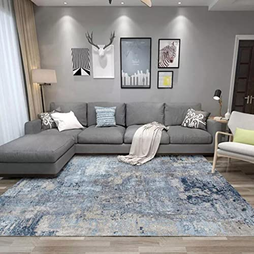 Designer Teppich Quadratisch Kurzflor Moderner Orientteppich Klassisch Gemustert Ornamente für Wohnzimmer Schlafzimmer Kinderzimmer, Schleifendes weißes blaues graues abstraktes Design 200 x 200 cm