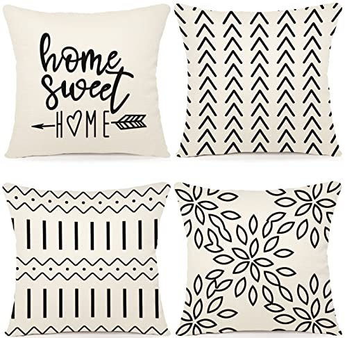 YCOLL Kissenbezug 4er Set Kissenbezüge leinen Kissenhülle Dekokissen für Sofa Gartenbett Couch Kissen 40x40cm