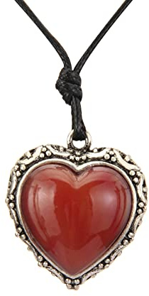 GelConnie Leather Pendants for Women Red Heart Necklace Alloy Agate Pendant Necklace Ethnic Brown Leather Necklace Choker Chunky Pendant Necklaces