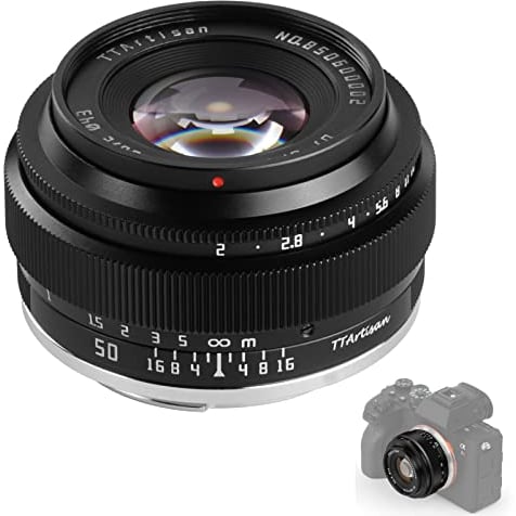 TTArtisan 50mm F2 Objektiv Vollformatkameras Objektiv MF für spiegellose Kameras Nur für Sony E-Mount Kameras A7 A7II A7R A7S A9 APS-C: A5000 A6600 NEX-3 NEX-5 NEX-7 NEX5C und mehr(Schwarz)