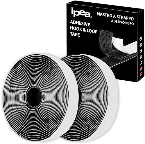 IPEA Nastro a Strappo Adesivo Nero – 5 Metri di Lunghezza – Striscia Adesiva Extra Forte Multiuso per Fai da Te – Per Fissare Oggetti, Zanzariera, Tappeti, Superfici – Larghezza 20 mm
