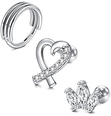 Briana Williams 3stk 16G Cartilage Ohrringe Edelstahl Ohrstecker CZ Tragus Helix Conch Ohr Knorpel Piercing Silber