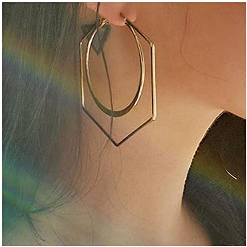 Cimenexe Bohemian Geometric Hexagon Ohrringe Large Creolen Gold Hollow Circle Big Circle Creolen Übertrieben Statement Ohrringe Schmuck für Frauen und Mädchen Geschenke