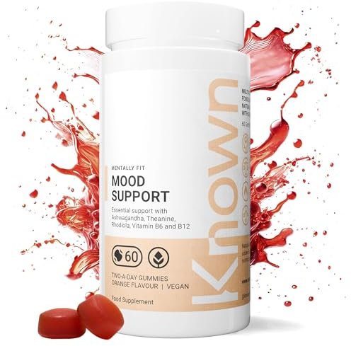 Known Mood Support Gummies – Orange Flavour – Vegan Gummy Supplement with Ashwagandha, Rhodiola & B Vitamin Complex – Energy, Cognitive Function & Wellbeing – 1 Month Supply – for Men & Women