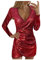 Sexy Damen Pailletten Partykleid Abendkleid Ballkleid V-Ausschnitt Glänzend Paillettenkleid Elegante Enges Minikleid Clubwear Kurz Wickelkleid Festliche Kleider (Rot, M)