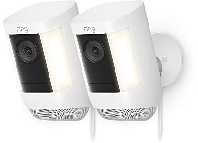 Ring Spotlight Cam Pro Plug-In| Outdoor Security Camera 2K Video with Ring Vision, 3D Motion Detection, Bird's-Eye View, LED Spotlights, alternative to CCTV | 30-day free trial of Ring Home |2 Cameras