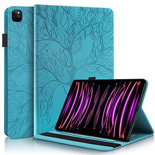 Succtopy Hülle iPad Pro 12.9 2022/2021/2020/2018 (6./5./4./3.Generation) Folio Flip PU Leder Schutzhülle Stifthalter Stand Wallet Cover Case Tablet Hülle iPad Pro 12.9 (6./5./4./3.Generation) Blau