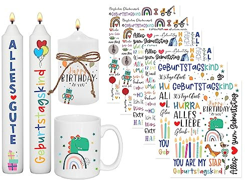 Sugeru 6 PCS Kerzentattoo (200+ Muster),Wassertransferdruck |wasserschiebefolie kerzen | Kerzenfolie | kerzenaufkleber sticker |Kerzen dekorieren | Happy Birthday (Geburtstagsthema - Dinosaurier)