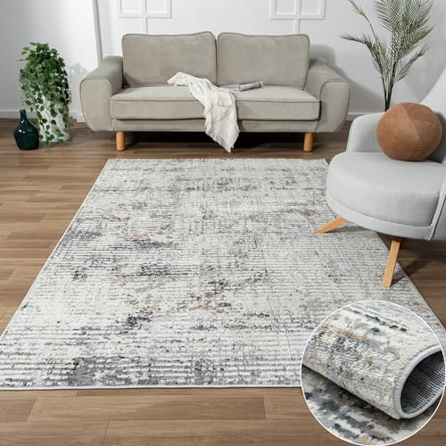MY-RUG Teppich Mattis Creme 200x290 cm - Boho Kurzflor Wohnzimmerteppich | Pflegeleichter Kurzflorteppich in Beige-Grau für Flur, Schlafzimmer und Kinderzimmer - Robust im Scandi & Vintage Design