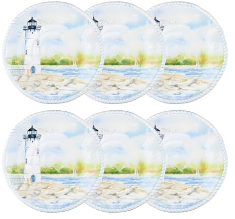 UP ware Melamin-Speiseteller, BPA-frei, spülmaschinenfest, runde Teller, Speiseteller für Hauptgericht, Nudeln und Salat, 27,9 cm Speiseteller (Leuchtturm)