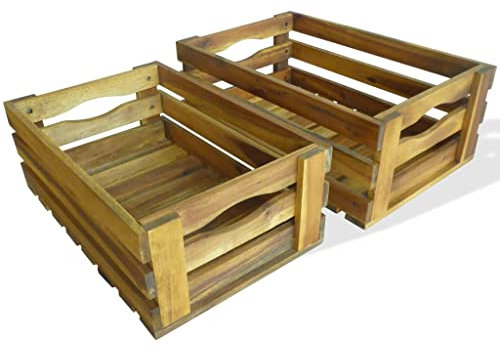 WHOPBXGAD Aiuole da esterno Cassette porta piante multifunzionali Cassetta per Mele Set 2 pz in Legno Massello di AcaciaPer piante, ortaggi e giardinaggio all'aperto