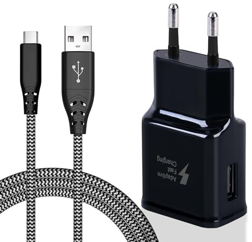 USB Ladegerät Stecker Netzteil mit Ladekabel 2m USB C Nylon Schnellladekabel Für Samsung Galaxy A13 A14 A20e A34 A51 A52 A53 A54 S8 S9 S10 S20 S21 FE Plus Z Flip3 4, Z Fold3 4, Google Pixel Adapter