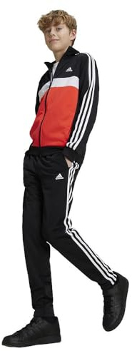 adidas Unisex Kinder Essentials 3-Stripes Tiberio Track Suit, black/bright red/white, 11-12 Years