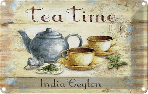 vianmo Blechschild 12x18 cm Tee Tea Time India Ceylon Teekanne Deko Geschenk Metall Schild