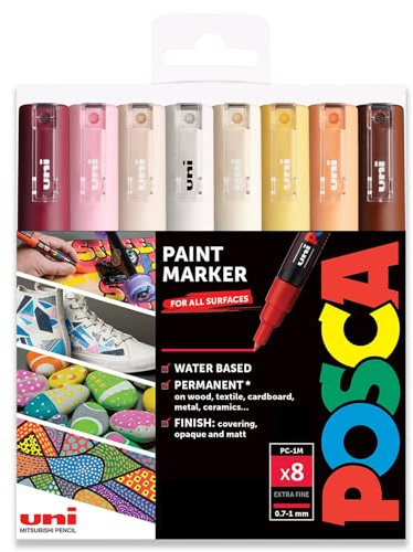 Posca - PC-1M Art Paint Markers - Set of 8 - in Plastic Wallet (Warm Neutral Tones)