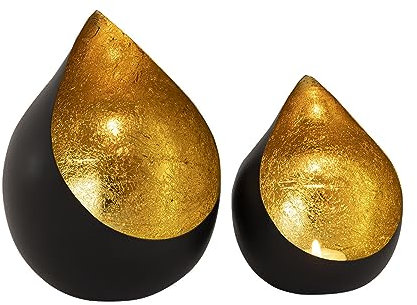 SILKMARKS® Elegante Teelichthalter im 2er-Set - Handgefertigte Dekoration in Schwarz und Gold - Atmosphärisches Lichtspiel - Vielfältige Designs - Einzigartige Geschenkidee (Glimmer)