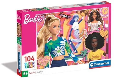 Clementoni Jigsaw Puzzle Barbie 104 Pieces - Supercolor Puzzle For Children 6-8 Years, Cartoon, Gift For Girls, Puzzle For Kids, Made In Italy, 25753