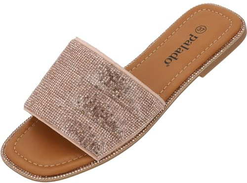Palado Damen Pantoletten Verido - elegante Sandalen für Frauen - bequeme Hausschuhe mit Strasssteinen - modische Sommerschuhe Bronze UK5,5 - EU38