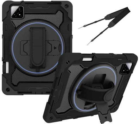 SLLMYYX Coque pour Xiaomi Pad 6S Pro 12.4 sorti en 2024, pivotant à 360 degrés, résistant aux chocs, coque de protection avec bandoulière (noir)