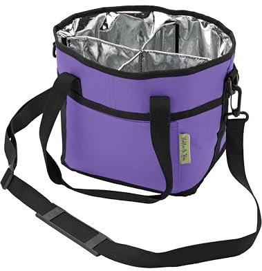 4 Water Bottle Holder with Strap | Family Size 4 Compartment Drink Bag, Multiple Tumbler Carrier Caddy | Adjustable Fits Large & Small Drinks | Hands Free, Won't Tip Over in Car (Purple)