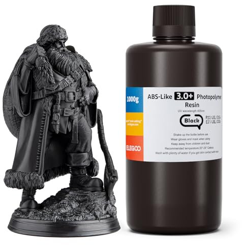 ELEGOO ABS-Like 3.0 Plus 3D Drucker Resin Schwarz 1000g, Hohe Hitzebeständigkeit 3D-Drucker Harz, Niedrigere Viskosität und Schrumpfung, 405nm LCD-UV-Aushärtung für MSLA/LCD/DLP 3D-Drucker