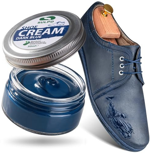 SULPO Cirage pour chaussures bleu foncé, bleu marine - Crème cirage pour chaussures - Baume pour cuir lisse - À base d'eau - Rafraîchit la couleur - Soin du cuir véritable et cuir synthétique - 50 ml