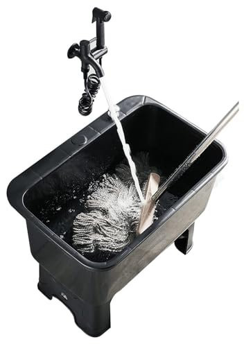 Lavabo robuste en polypropylène commercial – Lavabo utilitaire sur pied avec robinet et pistolet pulvérisateur – Idéal pour la buanderie, la salle de bain, le balcon – Évier domestique incliné (noir,
