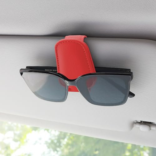 TIESOME Sonnenbrillenhalter für Auto Sonnenblende magnetischer Leder Brillenhalter Clip für Auto Sonnenblende universelles Auto Visier Zubehör magnetische Brillenhalterung (Rot)